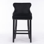 A&A Furniture,Contemporary Velvet Upholstered Wing-Back Barstools with Button Tufted Decoration and Wooden Legs, and Chrome Nailhead Trim, Leisure Style Bar Chairs,Bar stools,Set of 2 (Black),SW1824BK - Grand Goldman Shop