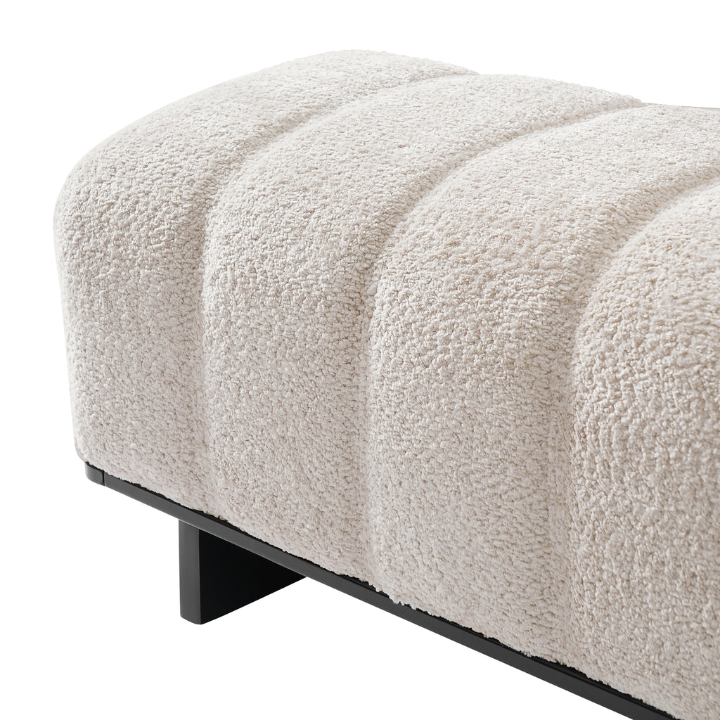 Indoor Dining Bench, Beige Faux Fur Fabric Bench with Rubber Wood Legs , 250lbs, Comfortable Seating for Dining Room/Living Area - Grand Goldman Shop