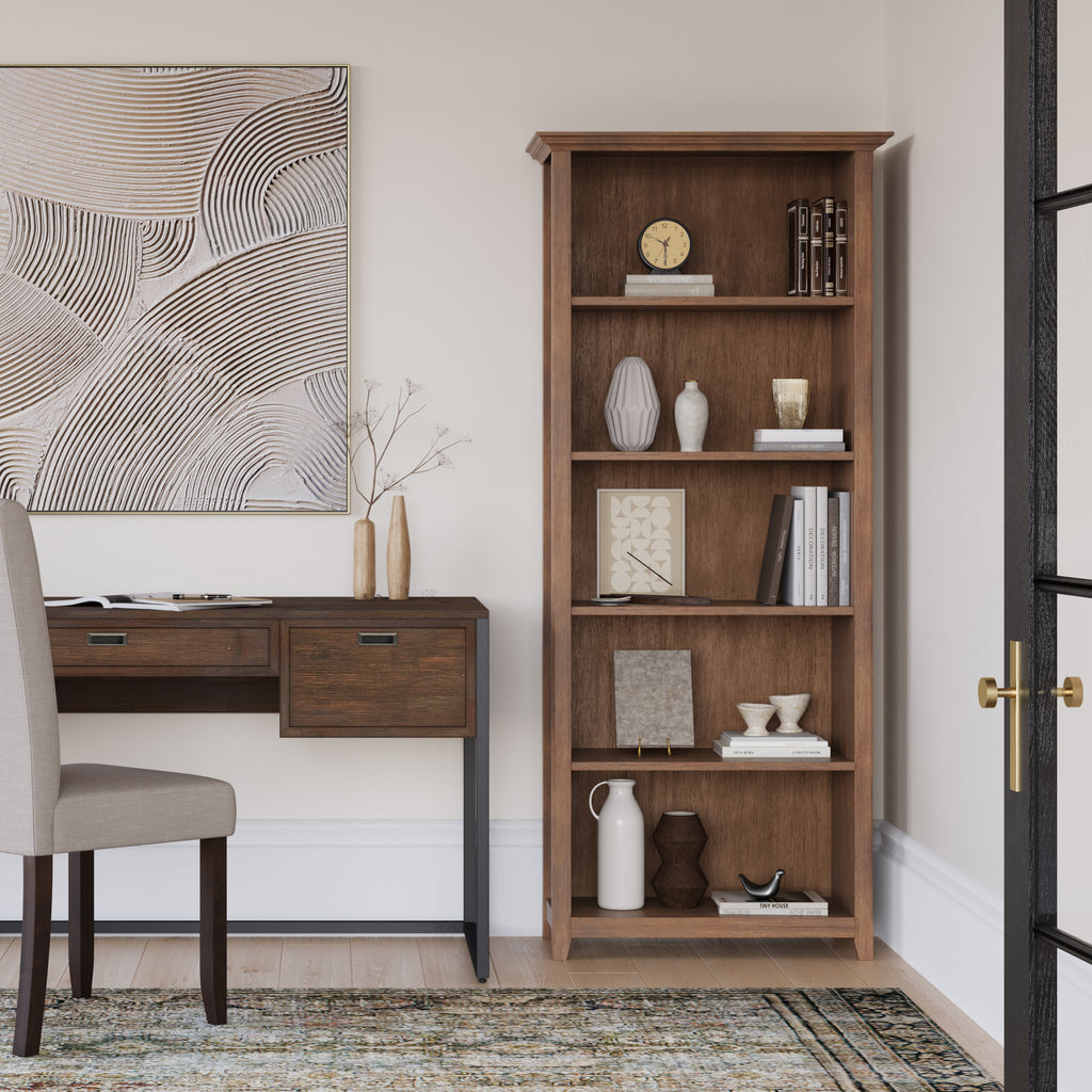 Amherst 30 inch Solid Wood 5 Shelf Bookcase in Rustic Natural Aged Brown | Premium Home Decor - Grand Goldman
