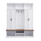 62.2''W Entryway Hall Tree with Bench, 3 Top Cubbies & Bottom Storage Space, Farmhouse Coat Rack with Hooks & Cabinets for Entryway, Hallway, Mudroom, Living Room - Grand Goldman Shop