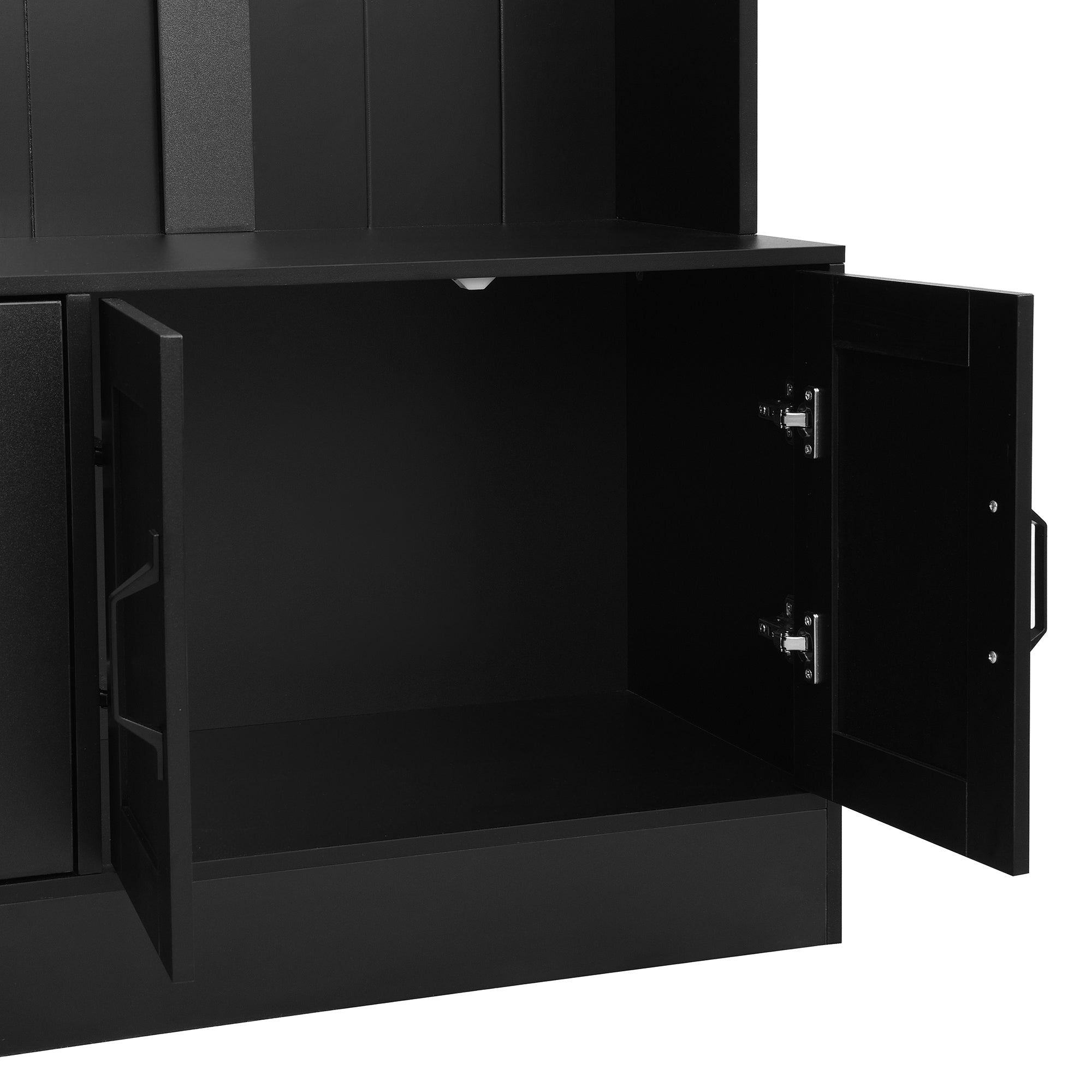 VIBE HAUS 79'' Tall Modern Hall Tree with Shoe Storage, 4-in-1 Entryway Bench with 6 Cabinets, 4 Coat Hooks & Adjustable Shelf for Hallway, living room, Black - Grand Goldman Shop