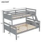 Gray Twin over Full Bunk Bed with Ladder and Safety Guardrail, Pine Wood and MDF, 79.3''L x 57.1''W x 61.3''H - Grand Goldman Shop