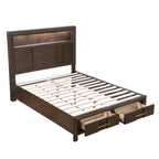 KENZO Modern King 5-Piece Storage Bedroom Set in Walnut Finish with LED Headboard, Bluetooth Speakers, USB Ports, Dresser, Mirror, Nightstand and Chest - Grand Goldman Shop