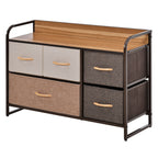HOMCOM 5-Drawer Dresser, Fabric Chest of Drawers, 2-Tier Storage Organizer for Bedroom Entryway, Tower Unit with Steel Frame Wooden Top, Maple Wood - Grand Goldman Shop