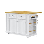 48 inch Kitchen Island with Drop Leaf,Power Outlet,Internal Storage Rack,Rolling Kitchen Storage Cart on 5 Wheels with 5 Open Side Racks for Kitchen,White (Old SKU N707P257057W)(Not Include Stools) - Grand Goldman Shop