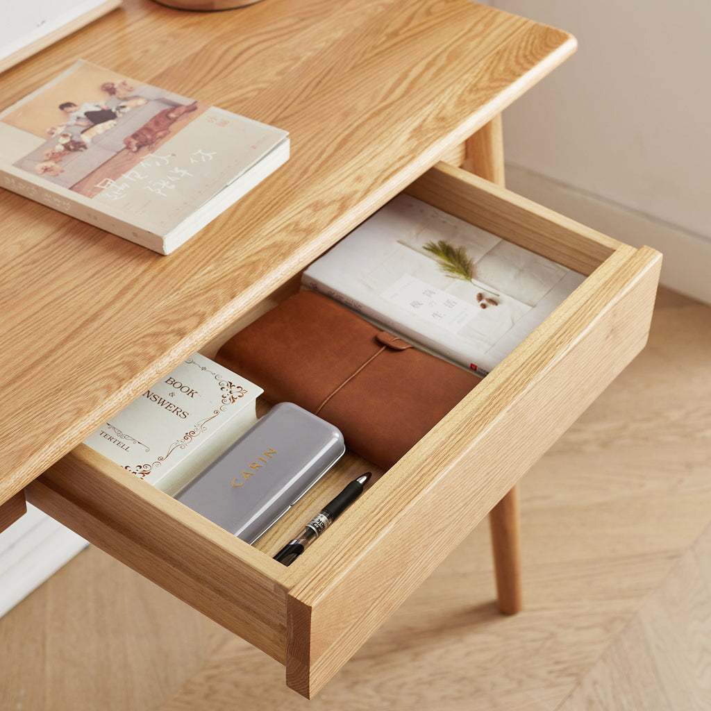 Desk 100% solid wood natural wood computer desk study desk oak natural wood PC desk work desk dressing table slim solid wood with drawer simple work from home width 80 cm depth 50 cm wood grain wooden - Grand Goldman Shop