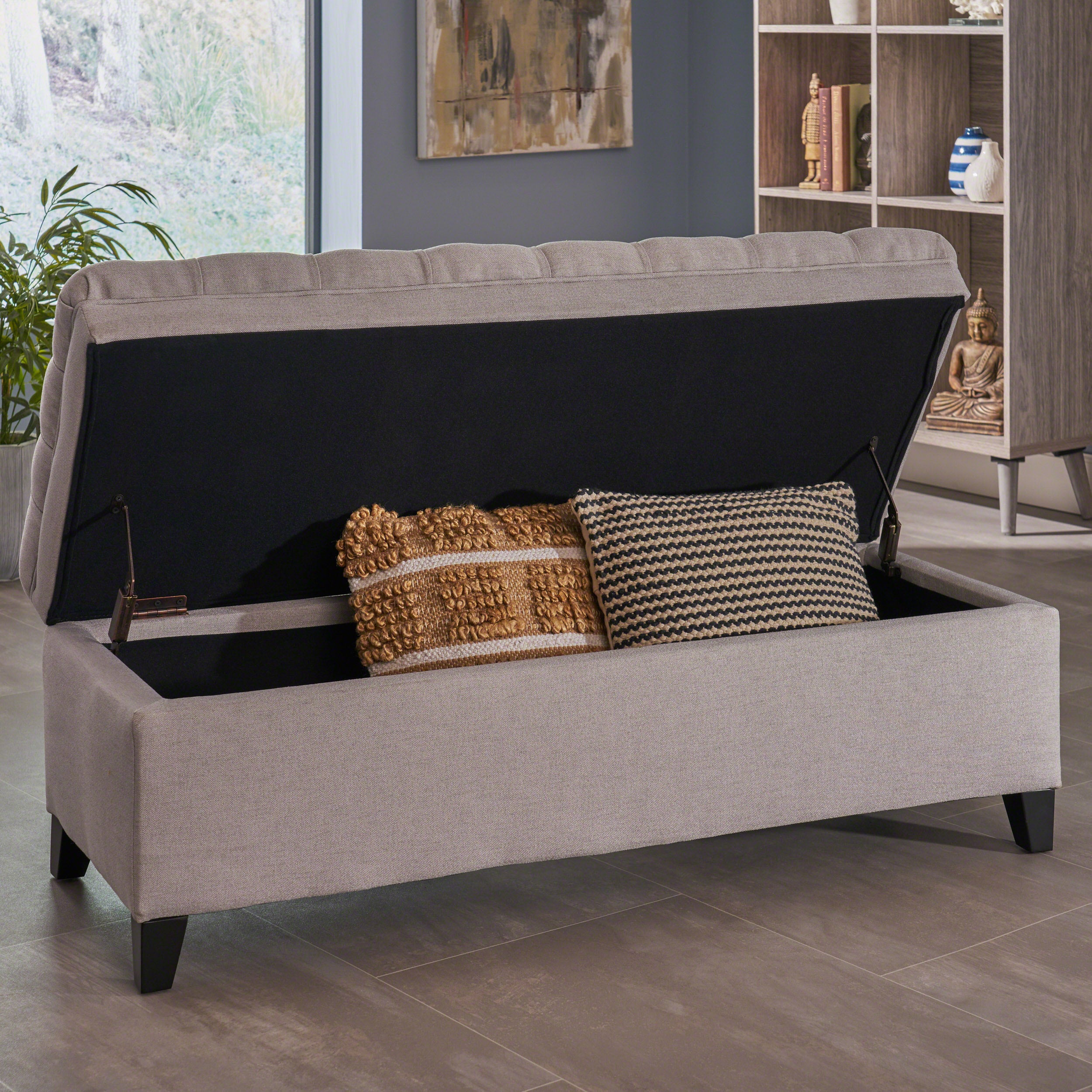 Juliana Light Gray Storage Ottoman Fabric 50 x 20.5 x 18.3 Inches - Grand Goldman Shop