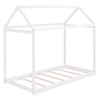 Twin Size Wooden House Bed in White with Pine Wood and MDF Construction, 78.3''L x 42.5''W x 70.3''H - Grand Goldman Shop