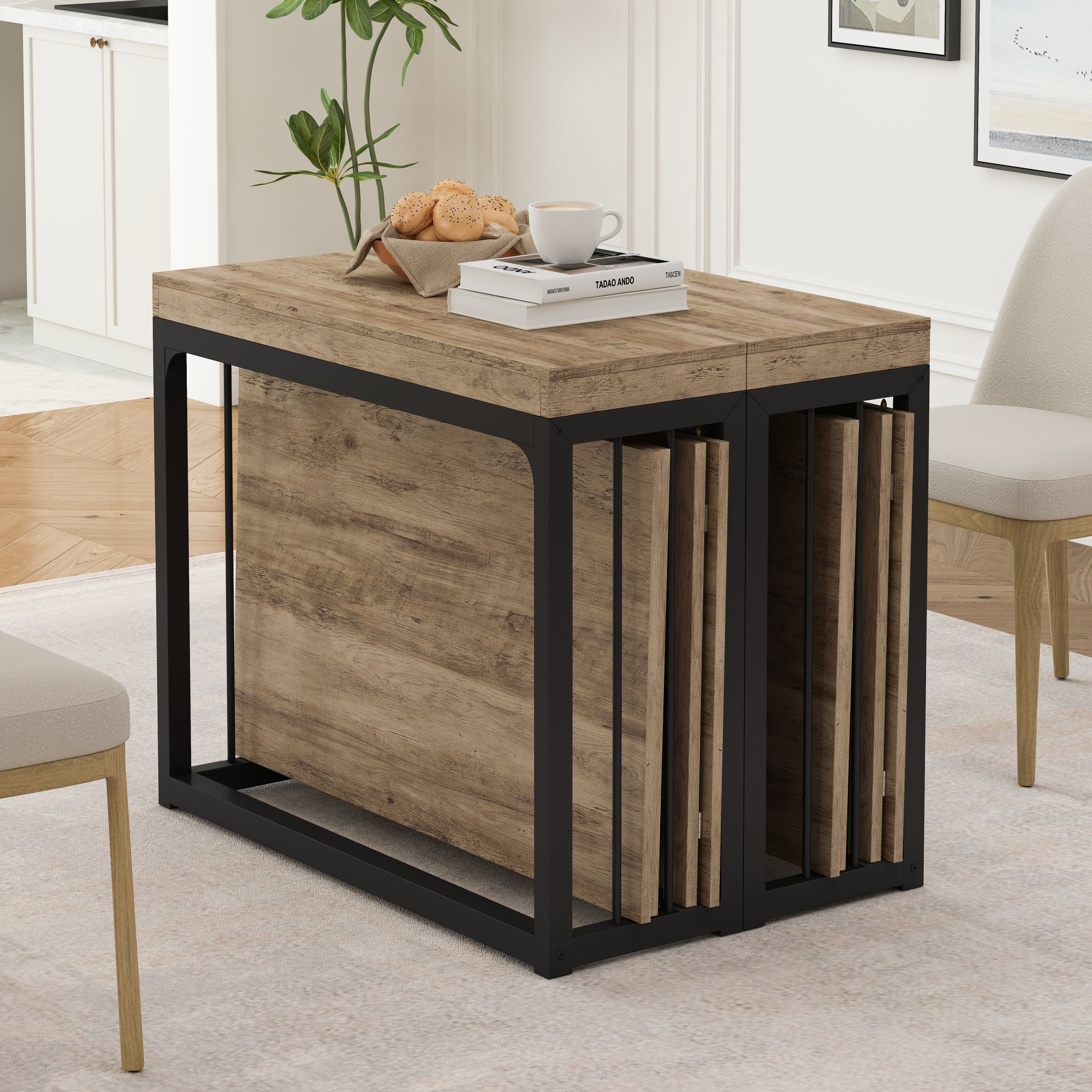 23.62'- 118'Modern Extendable Dining Table,Seats 2-10 People,,Space-Saving Wood Dining Table for Kitchen/Dining Room/Living Room,Perfect for Family Gatherings/Parties(Ancient Wood) - Grand Goldman Shop
