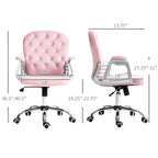 Vinsetto Velvet Home Office Chair, Button Tufted Desk Chair with Padded Armrests, Adjustable Height and Swivel Wheels, Pink -