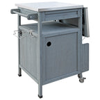 K&K 40.5' Outdoor Grill Cart with Stainless Steel Top, Solid Wood Outdoor Storage Cabinet with Drop Leaf, One Drawer, Towel Rack, Rolling Kitchen Cart with Lockable Wheels for Lawn Garden, Blue Grey - Grand Goldman Shop