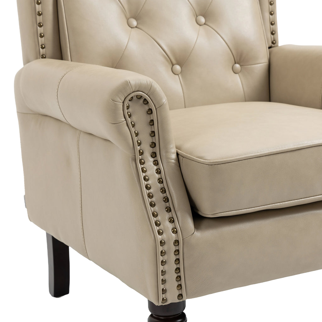 Modern Accent Chair Lounge Chair with Sturdy Wood Legs in Camel PU Leather for Living Room and Bedroom - Grand Goldman Shop