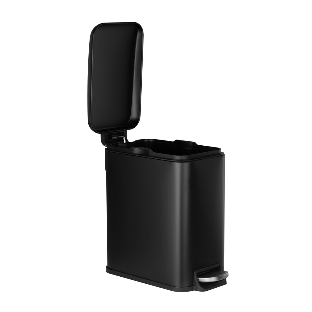 Slim Bathroom Trash Can, 11.4 x 5.71 x 10.7 Inch Small Bedroom Trashcan with Step Pedal & Soft Close Lid, 6L Steel Garbage Can with Detachable Inner Bin, for Kitchen, Home, Dorm, Office, Black - Grand Goldman Shop