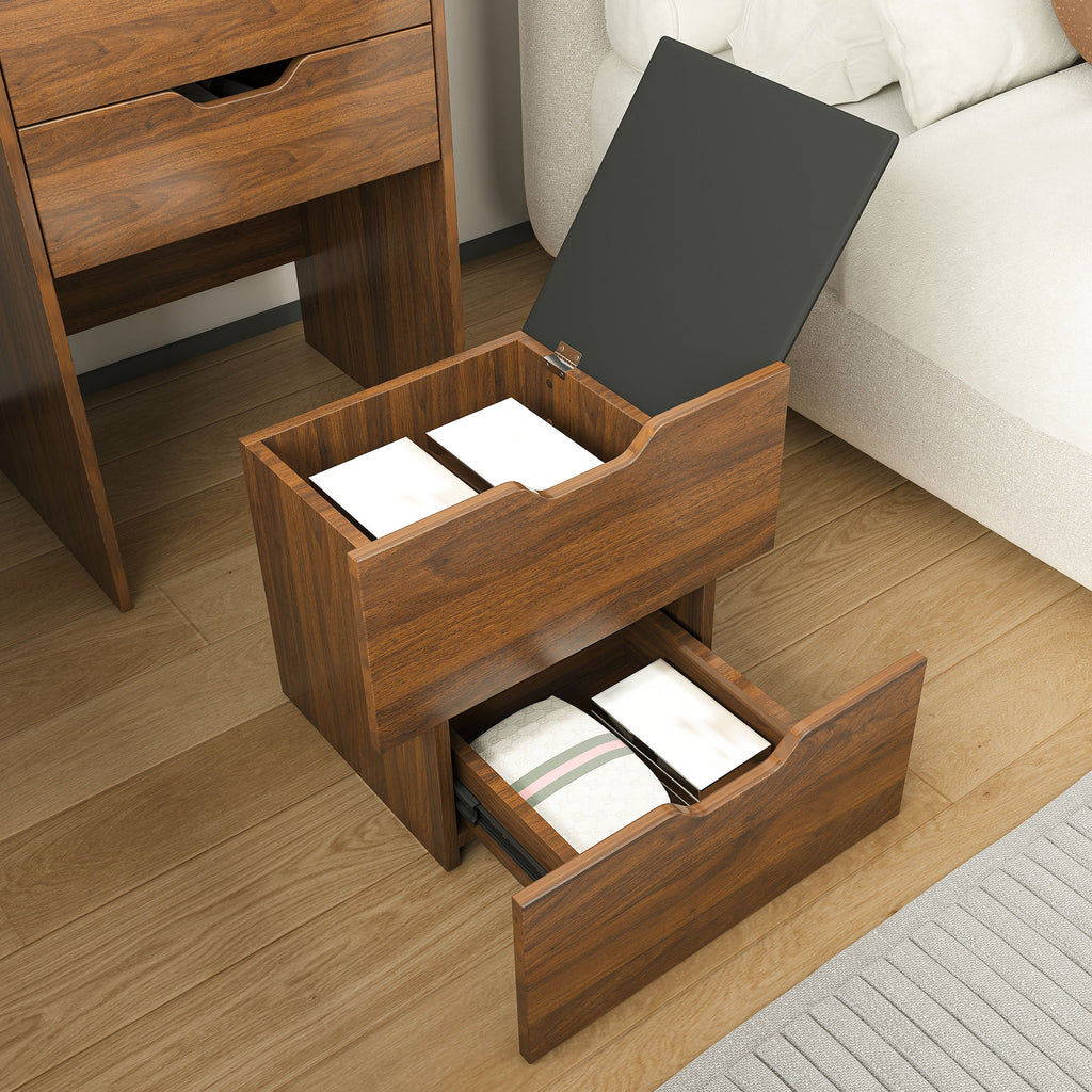3-in-1 Vanity Desk with Lighted Mirror & Stool, Flip Top Makeup Dressing Table in Walnut Finish, Compact Storage for Bedroom or Bathroom - Grand Goldman Shop