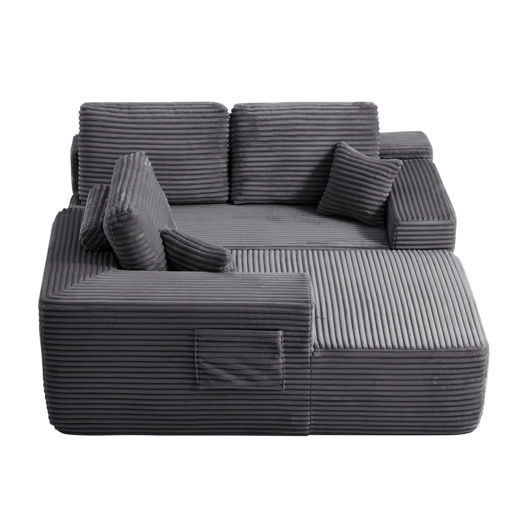 104' Cloud Sectional Sofa with L-Shape Chaise and Side Pockets , Modern Modular Design, Deep Seating, Upholstered Couch for Living Room/Bedroom, No Assembly Required (Plush Fabric), Grey, Left-facing - Grand Goldman Shop