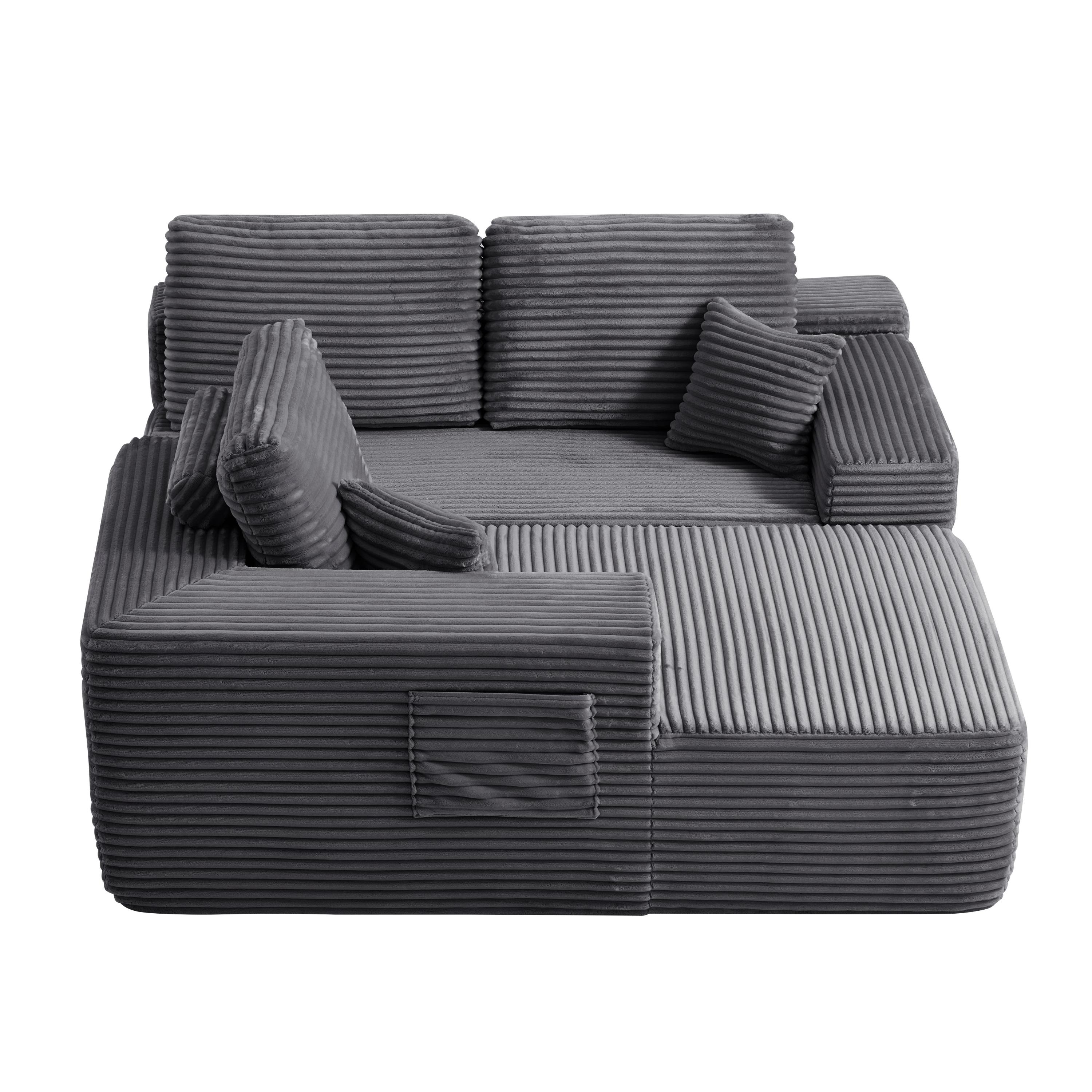 104' Cloud Sectional Sofa with L-Shape Chaise and Side Pockets , Modern Modular Design, Deep Seating, Upholstered Couch for Living Room/Bedroom, No Assembly Required (Plush Fabric), Grey, Left-facing - Grand Goldman Shop