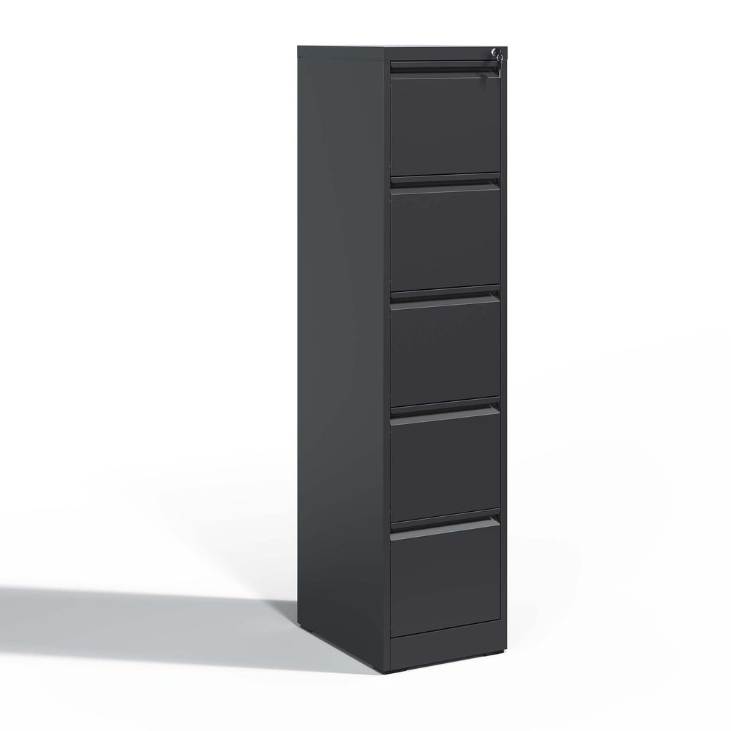 SteelCraft Pro 5 Drawer Metal Vertical File Cabinet with Lock, Black, Steel, 64.17 inches - Grand Goldman