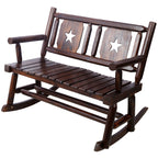 Outdoor Wood Rocking Bench Carbonized Double Rocking Chair for 2 Persons with Wide Curved Seat, Porch Rocker for Porch, Garden, Backyard, Rustic Brown - Grand Goldman Shop