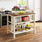 TOPMAX Rustic 3-piece Stationary Kitchen Island Set with Butcher Block and Seating, Walnut and Cream White - Grand Goldman Shop