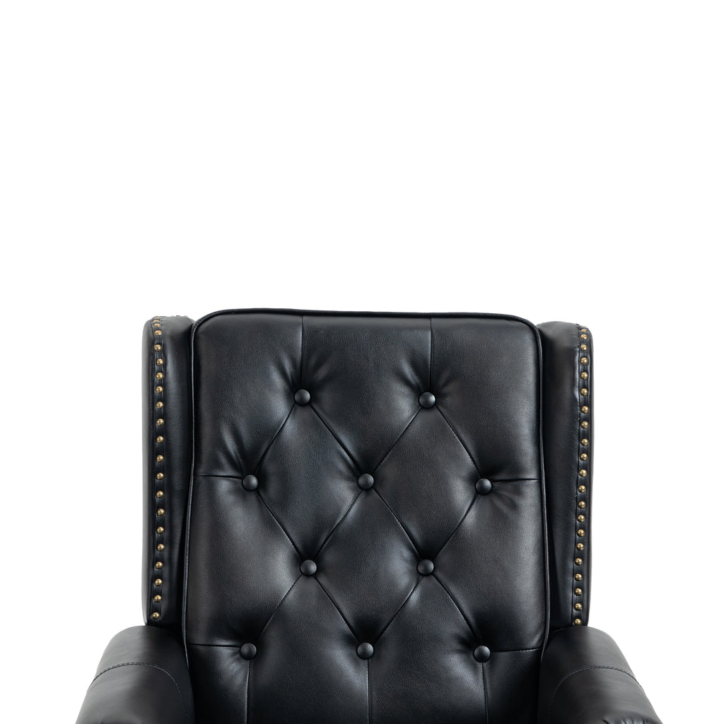 Modern Accent Armchair with Sturdy Wood Legs in Black PU Leather for Living Room or Bedroom - Grand Goldman Shop