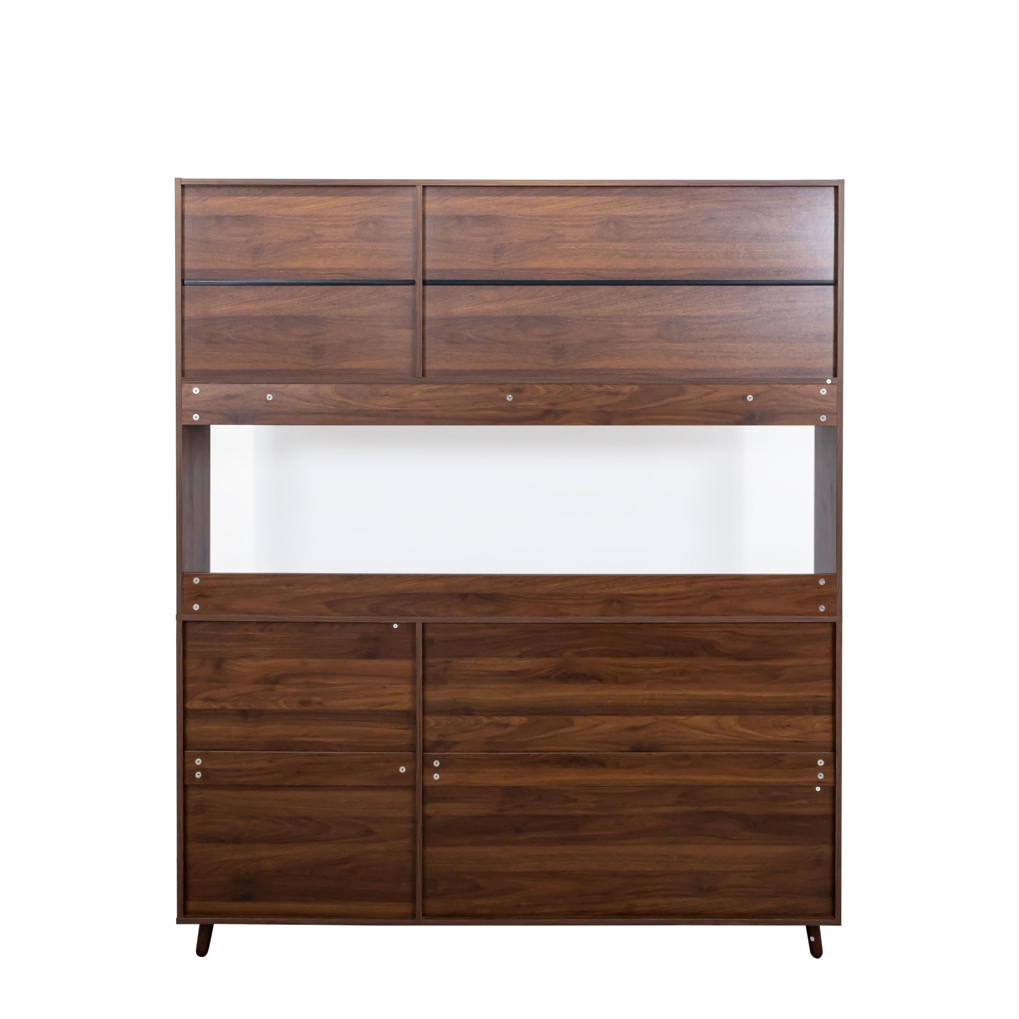 63' W Large Kitchen Hutch Cabinet, Freestanding Pantry Cabinets Storage Kitchen Cupboard with 4 Doors, 4 Drawers & Microwave Shelf, Walnut - Grand Goldman Shop