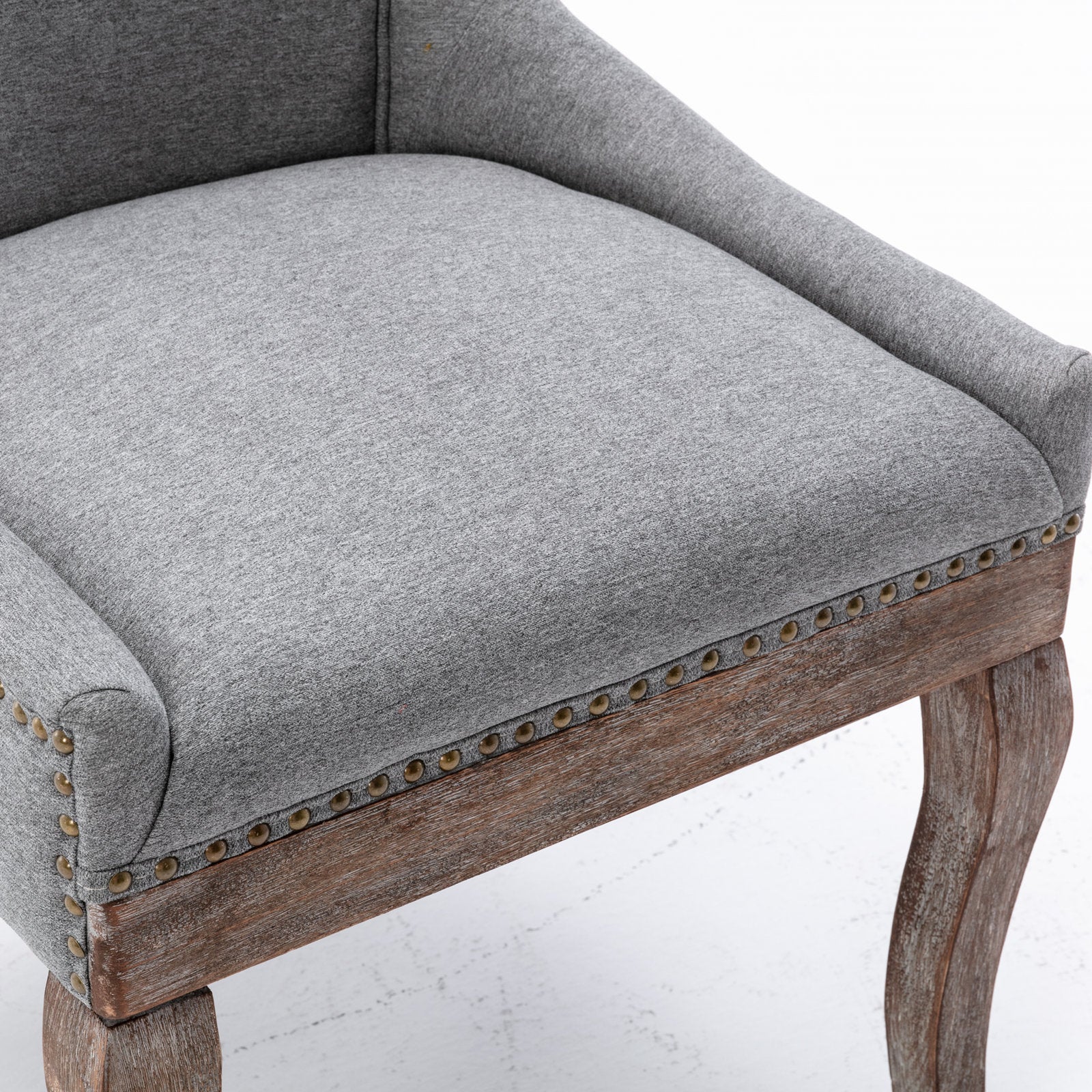 A&A Furniture Ultra Side Dining Chair with Thickened Fabric and Solid Wood Legs, Bronze Nail Head, Set of 2, Gray - Grand Goldman Shop
