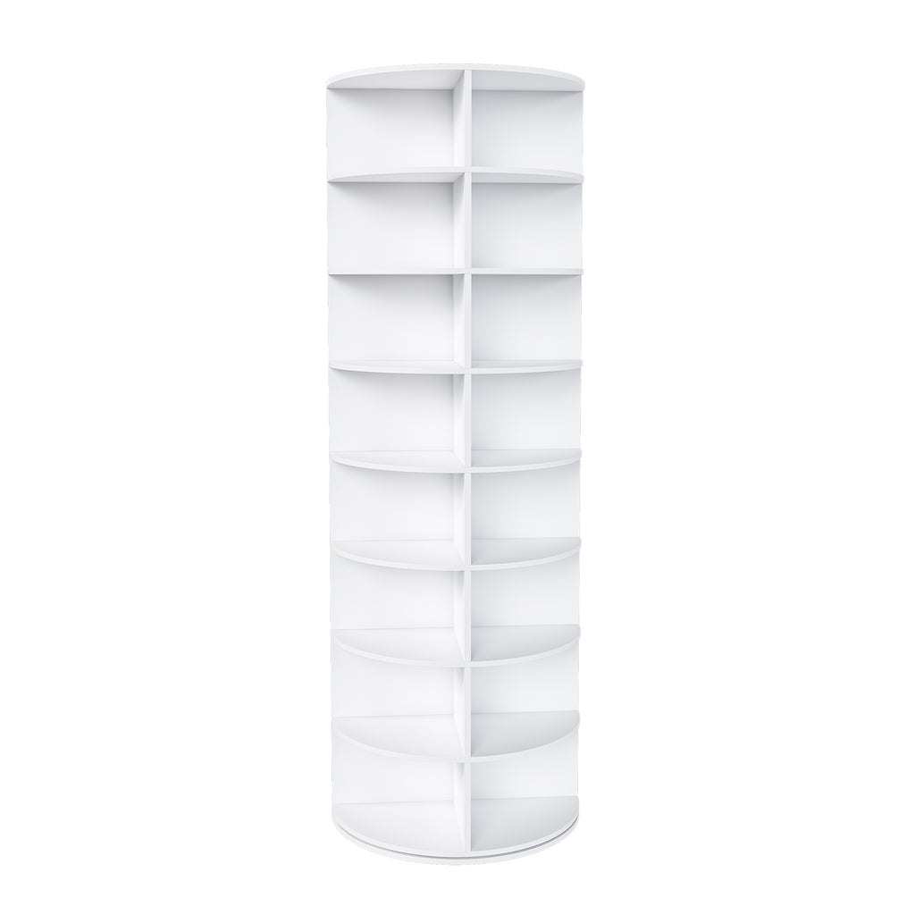 Rotating Shoe Rack Tower, 8-Tier Spinning Storage Rack, Free Standing 360° Revolving Organizer in White with PVC Construction, Holds 32 Pairs of Shoes - Grand Goldman Shop