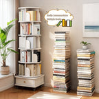 6 Tier Rotating Bookshelf, 360° Display Round Spinning Bookshelf with Wheels and Drawer, Space-Saving, Small Space Rotating Bookshelf Tower for Bedroom, Living Room, Home, Office, Warm White - Grand Goldman Shop