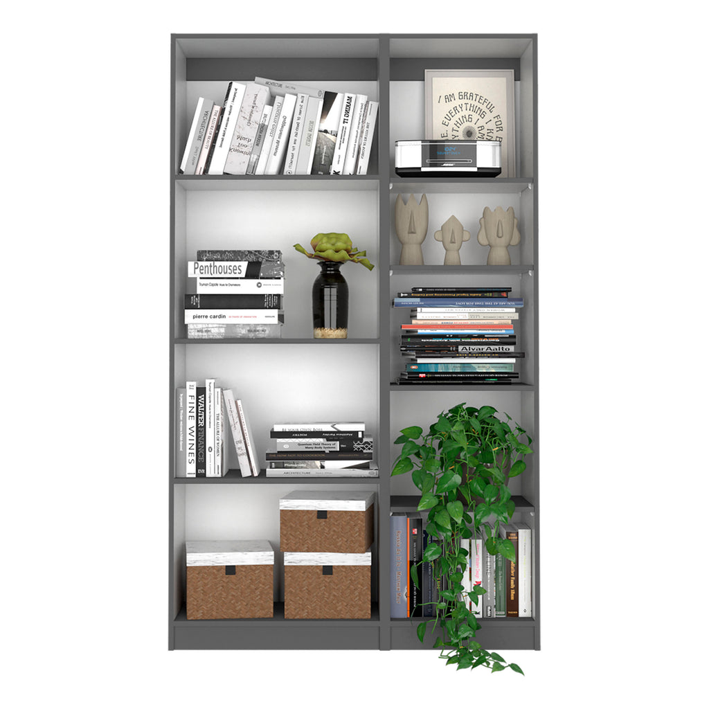 Stylish 2 Piece Bookcase Living Room Set,  Storage Cabinet, 42' Wide and 9 Shelves Matt Gray / White - Available at Grand Gol