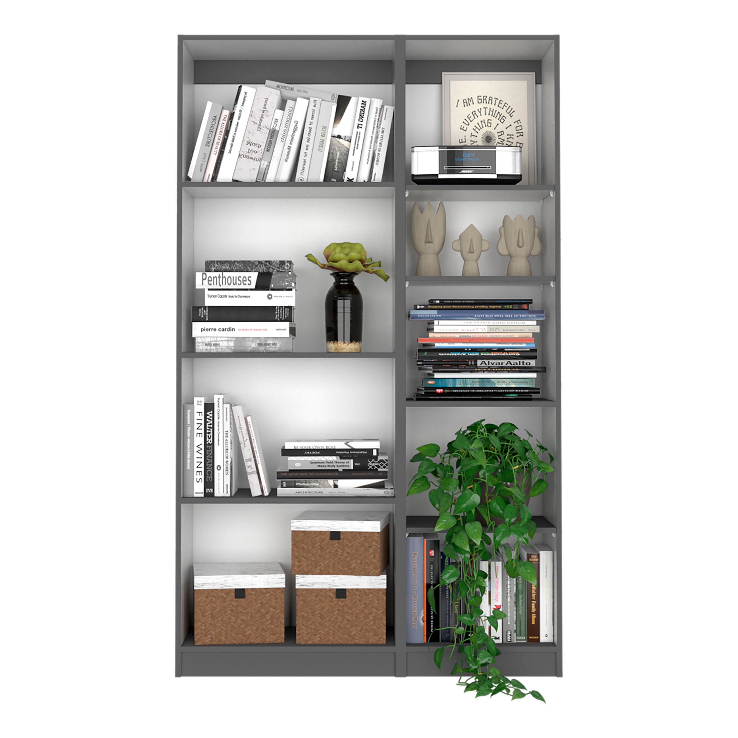 Stylish 2 Piece Bookcase Living Room Set,  Storage Cabinet, 42' Wide and 9 Shelves Matt Gray / White - Available at Grand Gol