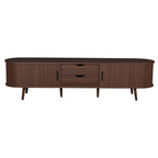 Mid Century Modern TV Stand for 70-Inch TV, Dark Brown MDF & Solid Wood Console with Tambour Doors, Drawers and Built-in Power Outlet - Grand Goldman Shop