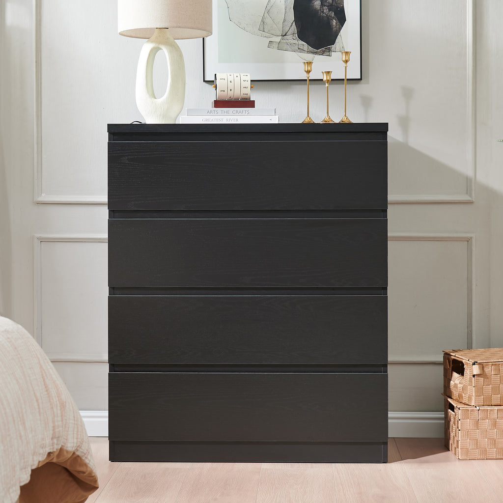 4 Drawer Dresser,Modern Storage Chest of Drawers,31.5In Black Dresser for Closet with Handle-Free Design, Closet Chests Organizer for Bedroom, Living Room,Black - Grand Goldman Shop