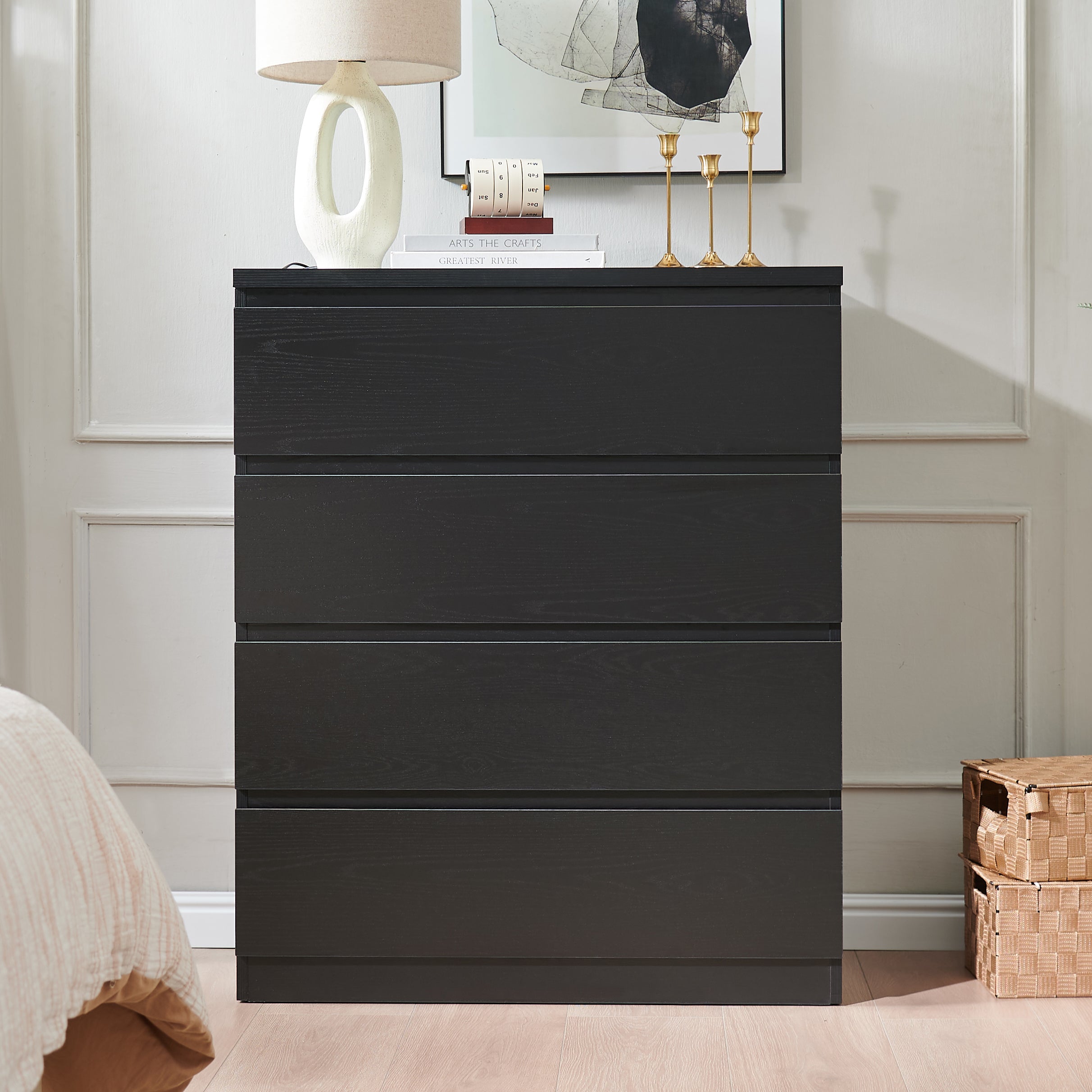 4 Drawer Dresser,Modern Storage Chest of Drawers,31.5In Black Dresser for Closet with Handle-Free Design, Closet Chests Organizer for Bedroom, Living Room,Black - Grand Goldman Shop