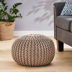 Moro Knitted Cotton Round Pouf with Pumpkin Shape in Brown, 20 x 20 inches - Grand Goldman Shop