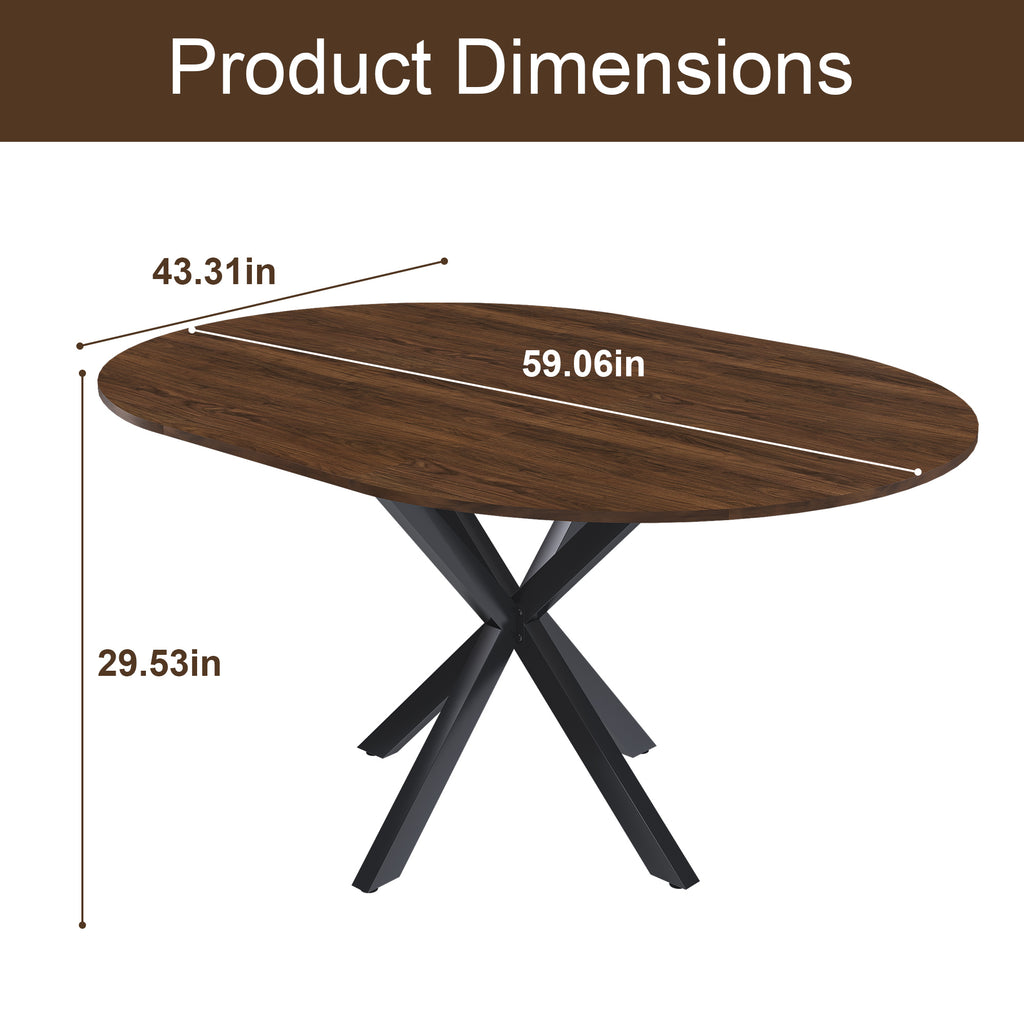 Modern Solid Wood Veneer Retractable Dining Table, Round Extendable 6-Person Table, Walnut MDF with Carbon Steel Base, 42-58 Inches - Grand Goldman Shop