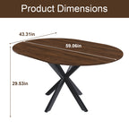 Modern Solid Wood Veneer Retractable Dining Table, Round Extendable 6-Person Table, Walnut MDF with Carbon Steel Base, 42-58 Inches - Grand Goldman Shop