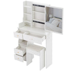 29.2' Small Space Left Drawer Desktop Vanity Table + Cushioned Stool, Extra Large Right sliding mirror, Multi Layer High Capacity Storage, Practical Fashionable Dresser, Suitable For Small Space - Grand Goldman Shop