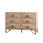 47.24' Light Wood 6-Drawer Dresser - Geometric Relief Chest of Drawers with Gold Metal Legs, Modern Sideboard Console Table for Living Room/Bedroom - Grand Goldman Shop