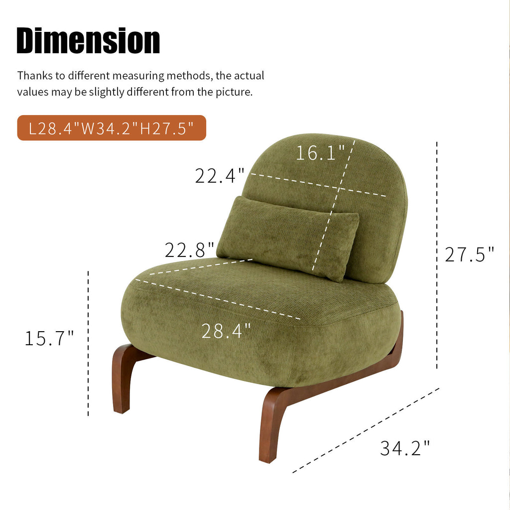 Cute Accent Chair with Solid Wood Legs, Velvet Living Room Chair with Soft Cushion, Cozy Bedroom Chair, Comfy Armless Reading Chair for Apartment, Waiting Room, Balcony (Green) - Grand Goldman Shop