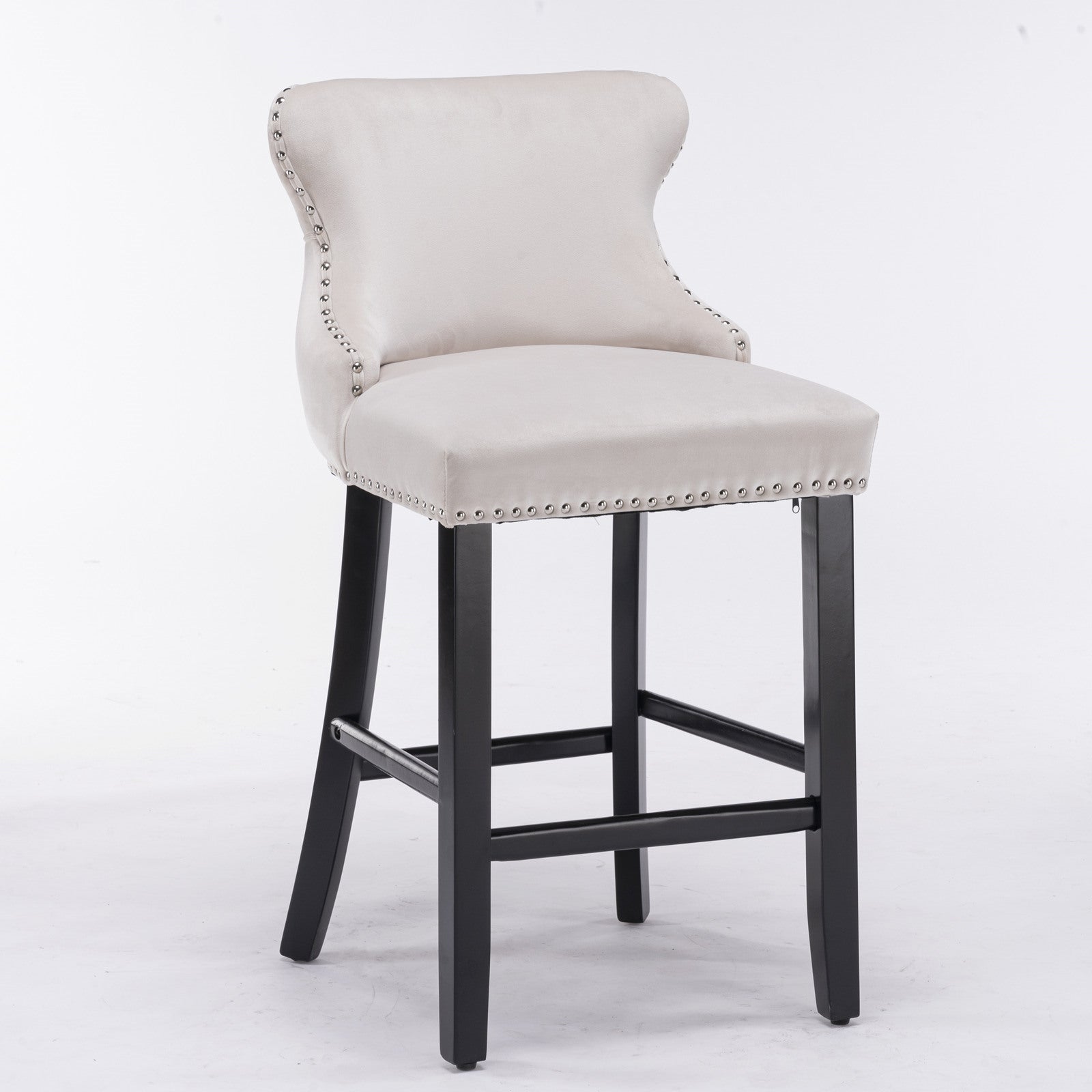 A&A Furniture,Contemporary Velvet Upholstered Wing-Back Barstools with Button Tufted Decoration and Wooden Legs, and Chrome Nailhead Trim, Leisure Style Bar Chairs,Bar stools, Set of 2 (Beige),SW1824B - Grand Goldman Shop