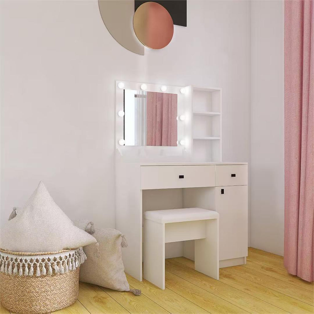 Vanity Desk with Lights, Vanity Set with Mirror, Makeup Vanity Desk with Large Drawers & Three Level Storage Dreeser, Vanitys/Vanities with 3 Lights Brightness Adjustable for Bedroom, White - Grand Goldman Shop