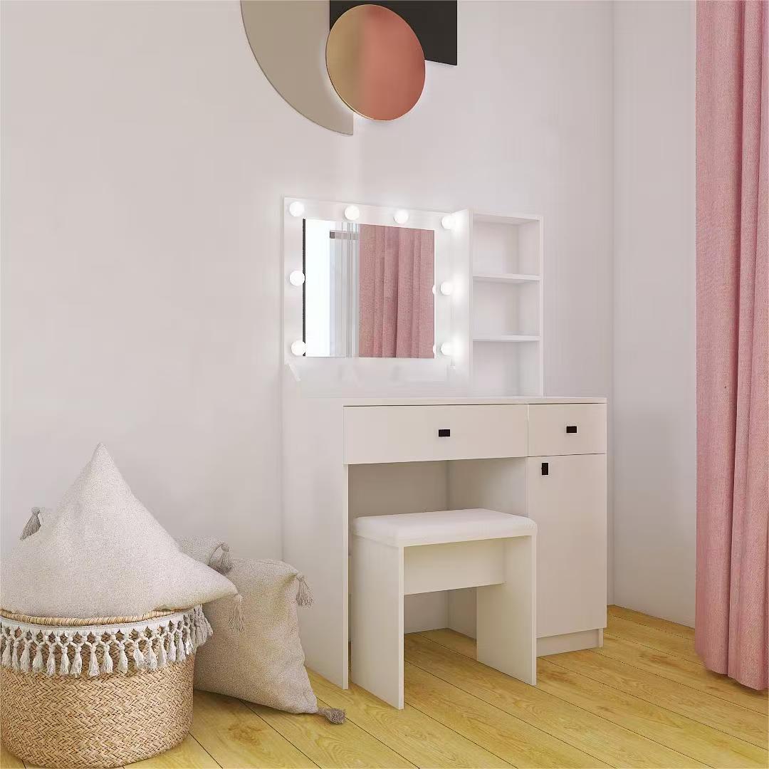 Vanity Desk with Lights, Vanity Set with Mirror, Makeup Vanity Desk with Large Drawers & Three Level Storage Dreeser, Vanitys/Vanities with 3 Lights Brightness Adjustable for Bedroom, White - Grand Goldman Shop