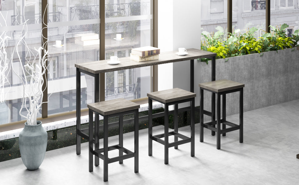 TOPMAX Counter Height Extra Long Dining Table Set with 3 Stools Pub Kitchen Set Side Table with Footrest, Gray - Grand Goldman Shop