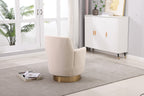 Velvet Swivel Barrel Chair, Swivel Accent Chairs Armchair for Living Room, Reading Chairs for Bedroom Comfy, Round Barrel Chairs with Gold Stainless Steel Base (Beige) - Grand Goldman Shop