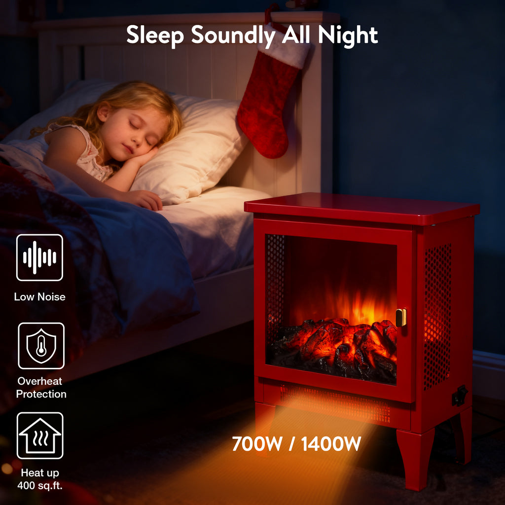 18 inch Freestanding Electric Fireplace Stove heater with 3D Flame effect,Classic Red - Grand Goldman Shop