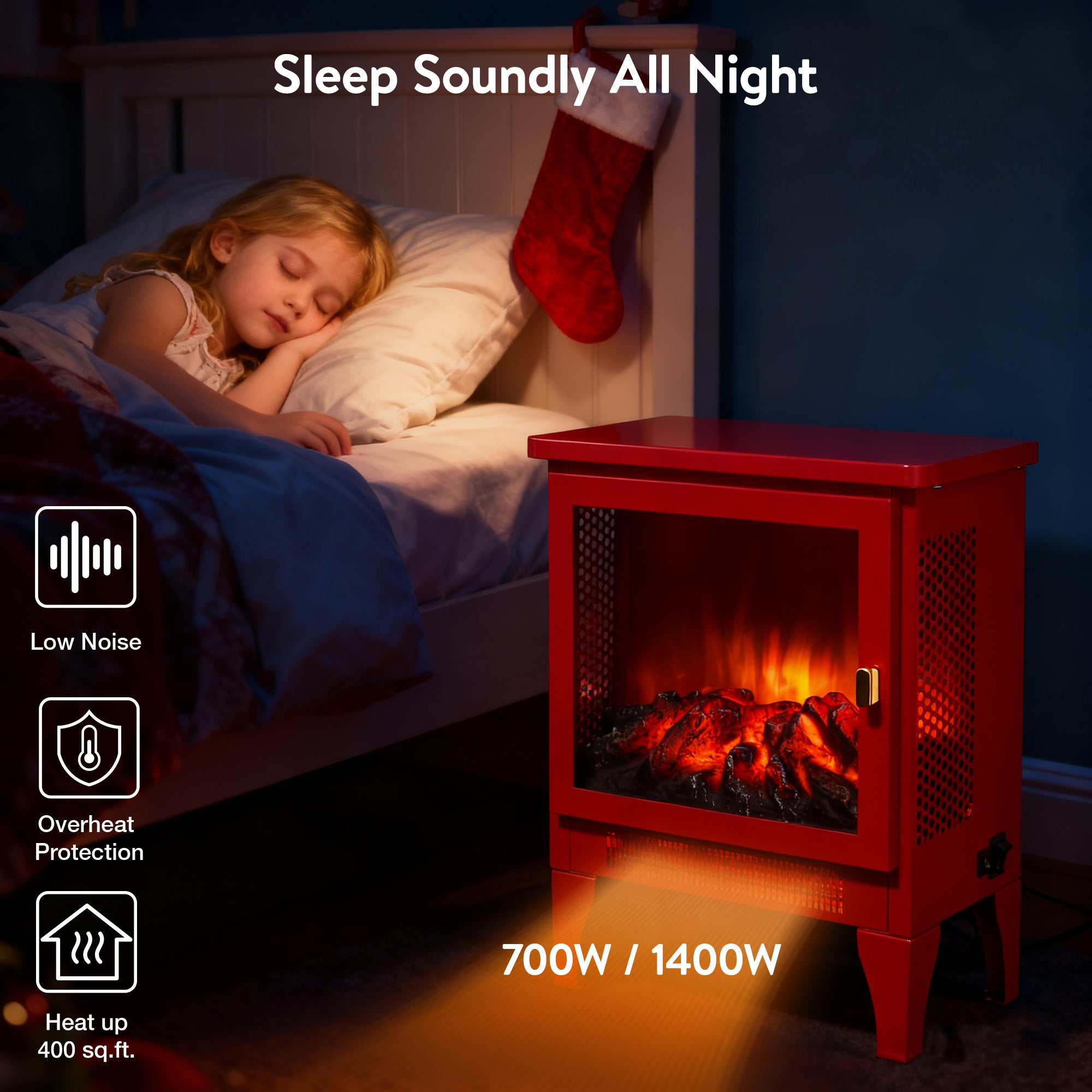 18 inch Freestanding Electric Fireplace Stove heater with 3D Flame effect,Classic Red - Grand Goldman Shop