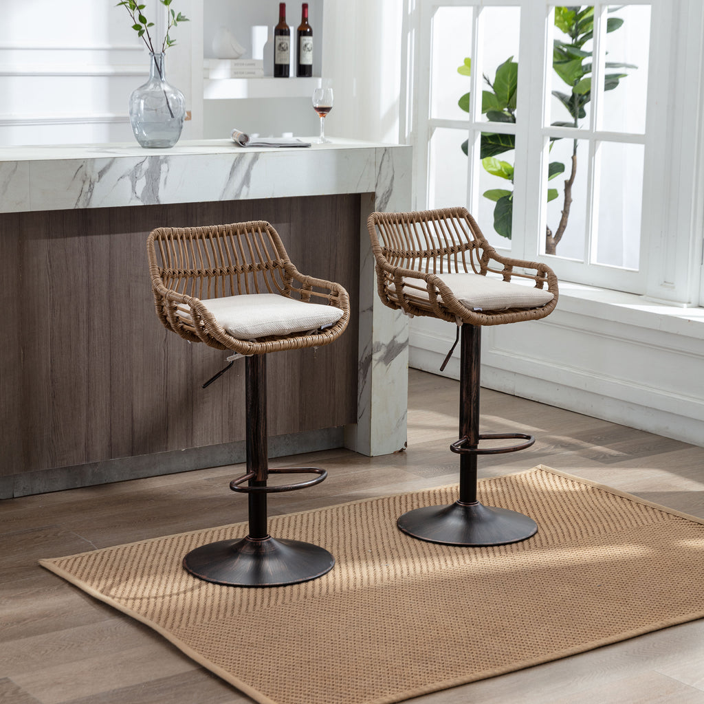 COOLMORE Modern Swivel Bar Stools Set of 2 with Adjustable Counter Height and Footrest in Beige Linen - Grand Goldman Shop