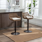 COOLMORE Modern Swivel Bar Stools Set of 2 with Adjustable Counter Height and Footrest in Beige Linen - Grand Goldman Shop