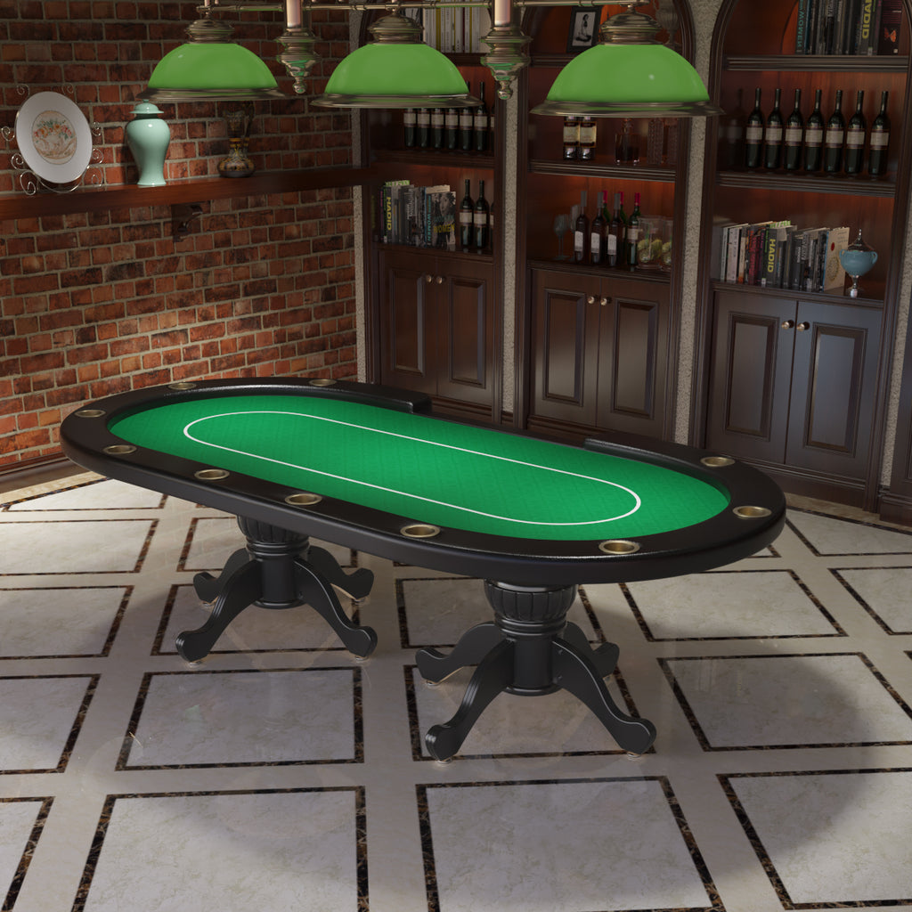 96' Oval Aura Poker Table for 10 Players Texas Holdem Poker Card with Bet Line Felt Surface Jumbo Cup Holders Green - Grand G