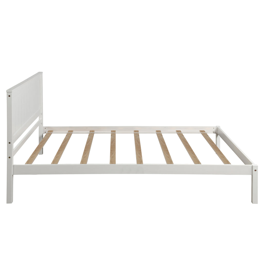 White Platform Bed Frame with Headboard, Wood Slat Support, No Box Spring Needed, Twin, Pine and MDF - Grand Goldman Shop